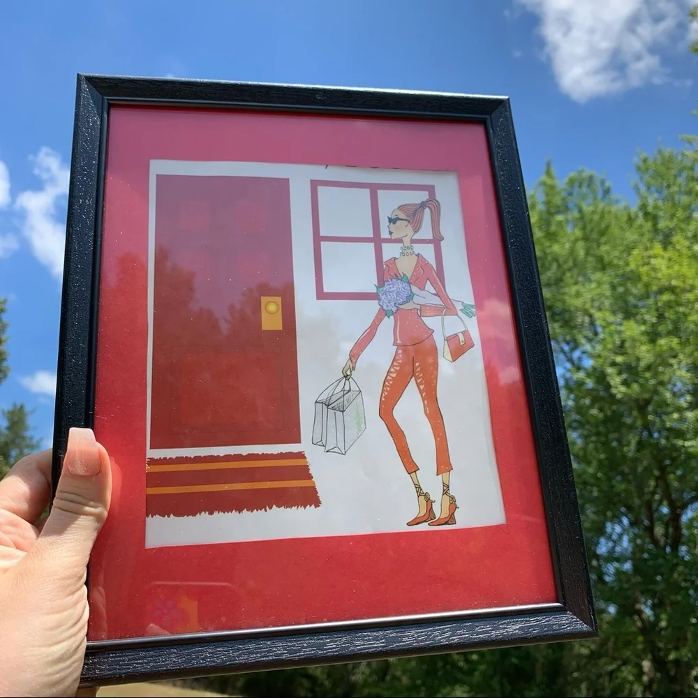 4pc Female Figure Framed Art Pieces Home Decor Red Matted Wall decor